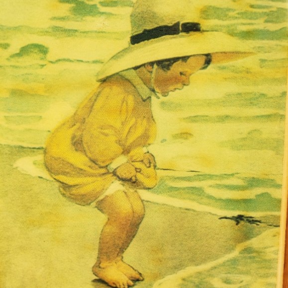 Vintage Kimberly Enterprises Framed Art Tile 1970's Girl Ocean Beach Shore Shell - Picture 2 of 5